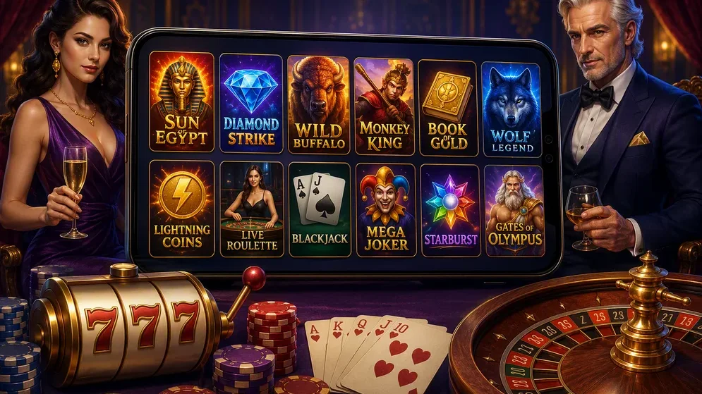 grid of casino game tiles on screen