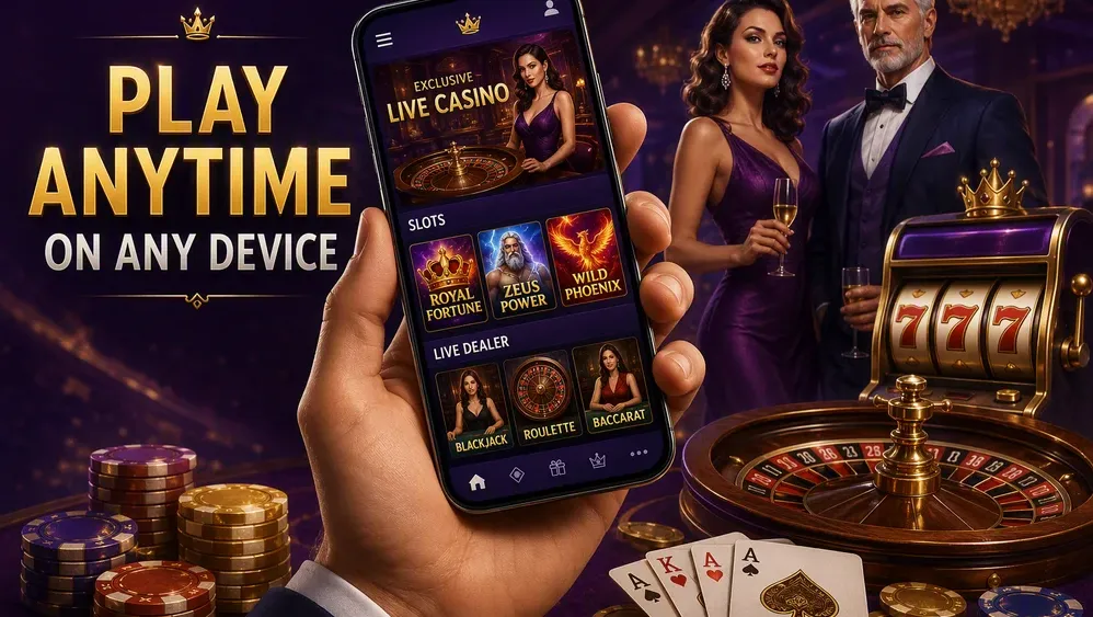 hand holding phone with casino interface open