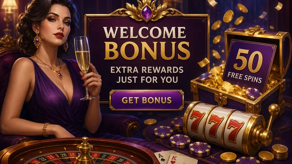 welcome bonus offer card with free spins rewards